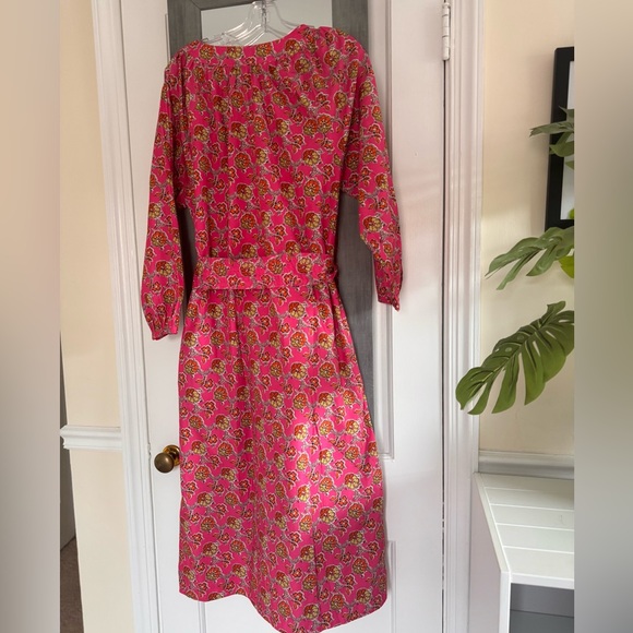 J Crew Tie-waist Cotton Poplin Ratti Pink Blooms Print Maxi Dress Classic Preppy - Picture 11 of 14